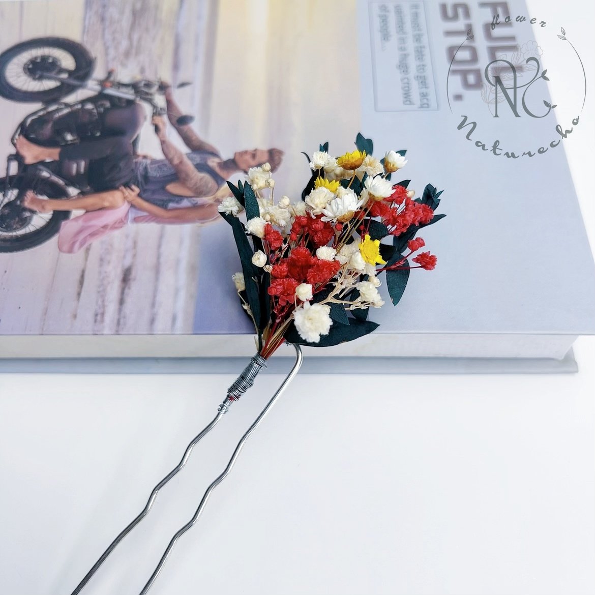 Natural dry flower preserved flower mixed bridal hair Pins, Bohemian wedding hair accessories Bridal Flower Girl Bridesmaid