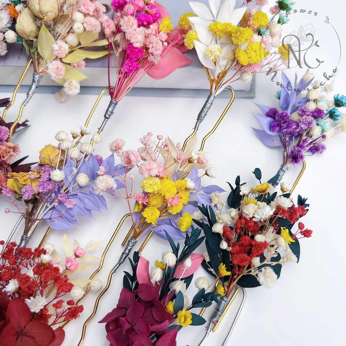 Natural dry flower preserved flower mixed bridal hair Pins, Bohemian wedding hair accessories Bridal Flower Girl Bridesmaid