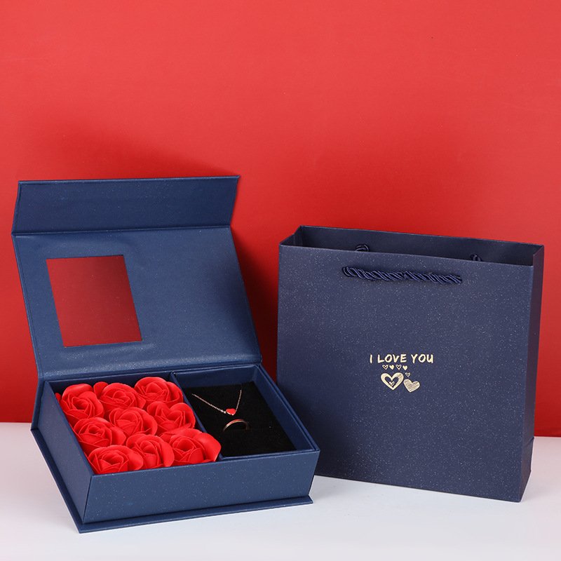 Preserved Rose Flower Gifts Box Jewelry Ring Necklace 9 Immortal Forever Eternal Soap Roses Box Valentines Mothers Day Gift 2025