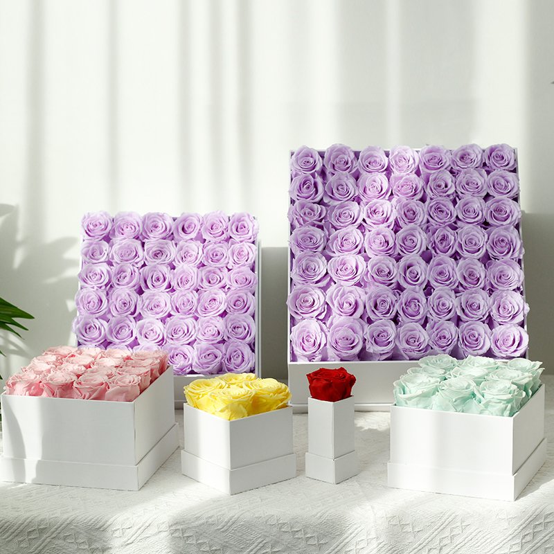 Lovebay Custom Logo Preserved Flower Immortal Infinity Eternal Forever Stabilized Real Preserved Roses in Round Square Heart Box