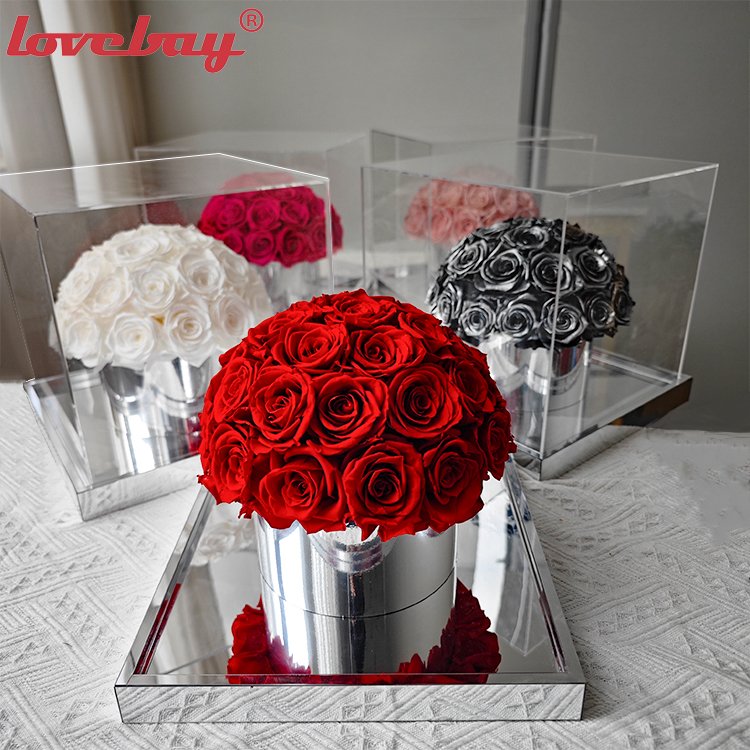 Lovebay Custom Logo Preserved Flower Immortal Infinity Eternal Forever Stabilized Real Preserved Roses in Round Square Heart Box