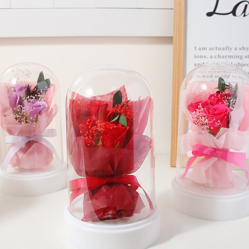 New Design Preserved Roses For Sale Eternal Rose Preserved Flower In Glass Dome Acrylic Cover Base For Girl Gift