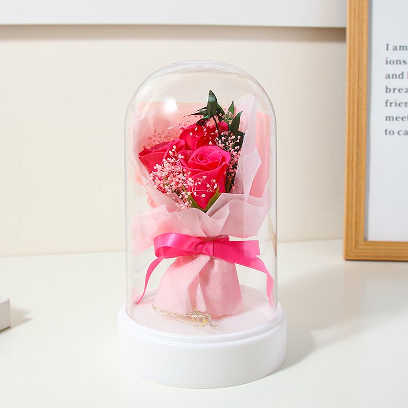 New Design Preserved Roses For Sale Eternal Rose Preserved Flower In Glass Dome Acrylic Cover Base For Girl Gift
