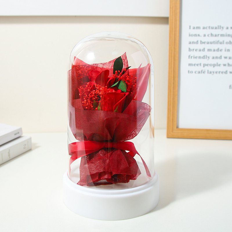 New Design Preserved Roses For Sale Eternal Rose Preserved Flower In Glass Dome Acrylic Cover Base For Girl Gift