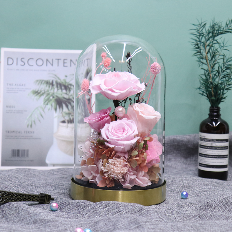 Eternal Luxurious Valentine Gifts Enchanted Rose Gift Box Stabilized Pink Preserved Flower Forever Rose in Glass Dome