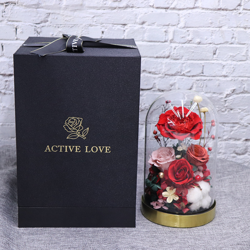 Eternal Luxurious Valentine Gifts Enchanted Rose Gift Box Stabilized Pink Preserved Flower Forever Rose in Glass Dome