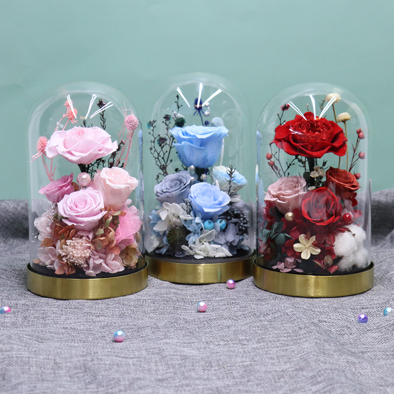Eternal Luxurious Valentine Gifts Enchanted Rose Gift Box Stabilized Pink Preserved Flower Forever Rose in Glass Dome