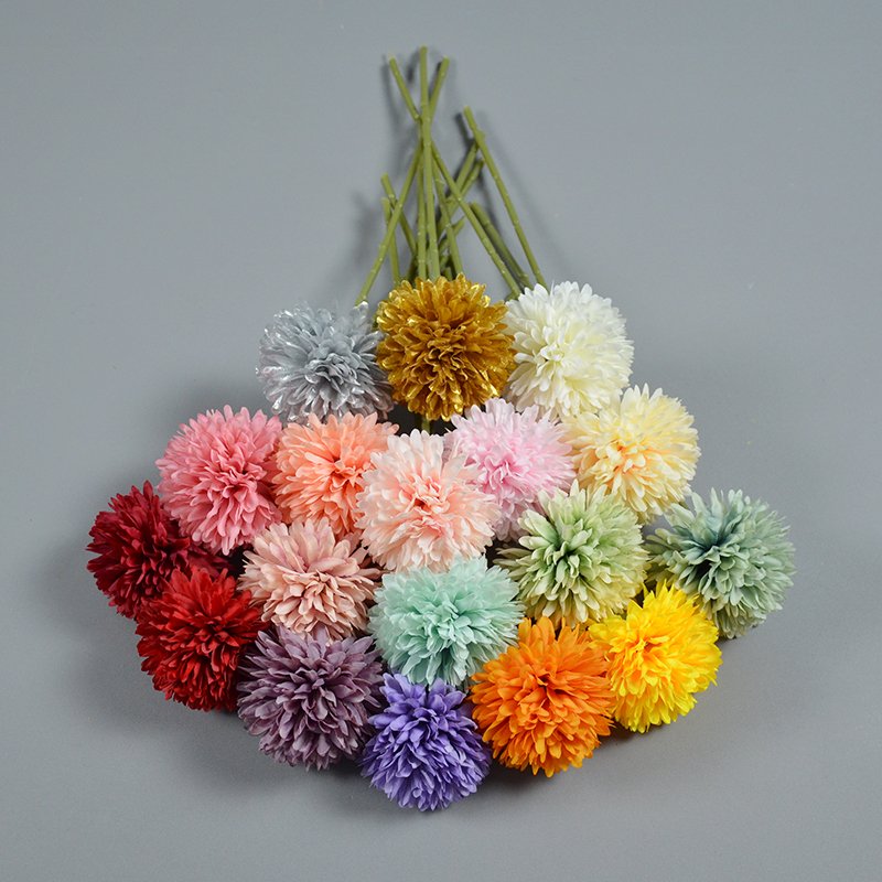 Hot Sale Artificial Single Chrysanthemum Branch Silk Marigold PingPong Artificial Flowers Bulk Cake Wedding DecorDIY