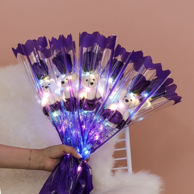 Artificial Soap led light Rose Flower With Bow knot For Mothers Valentine's Day Carnation Gifts Handmade Flowers Single Stem