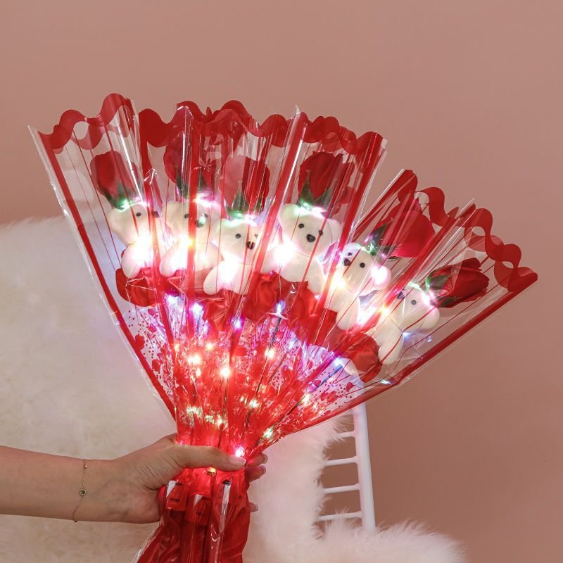 Artificial Soap led light Rose Flower With Bow knot For Mothers Valentine's Day Carnation Gifts Handmade Flowers Single Stem