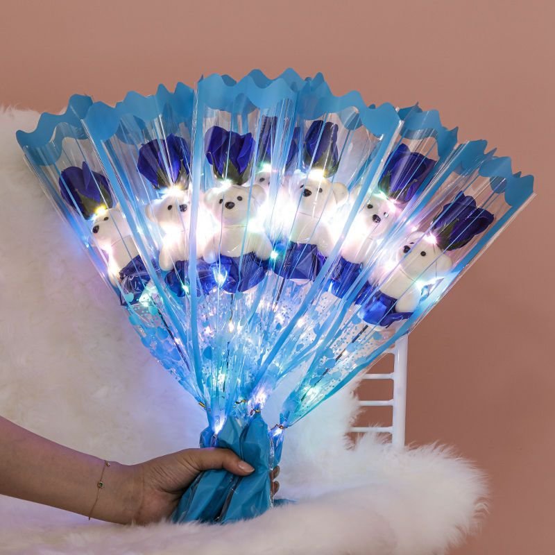 Artificial Soap led light Rose Flower With Bow knot For Mothers Valentine's Day Carnation Gifts Handmade Flowers Single Stem