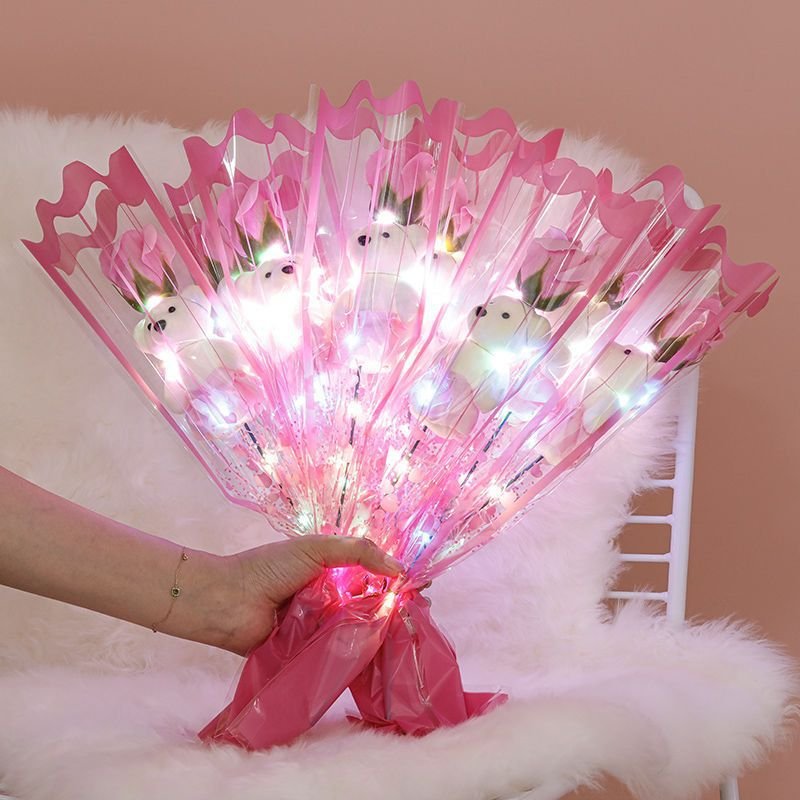 Artificial Soap led light Rose Flower With Bow knot For Mothers Valentine's Day Carnation Gifts Handmade Flowers Single Stem
