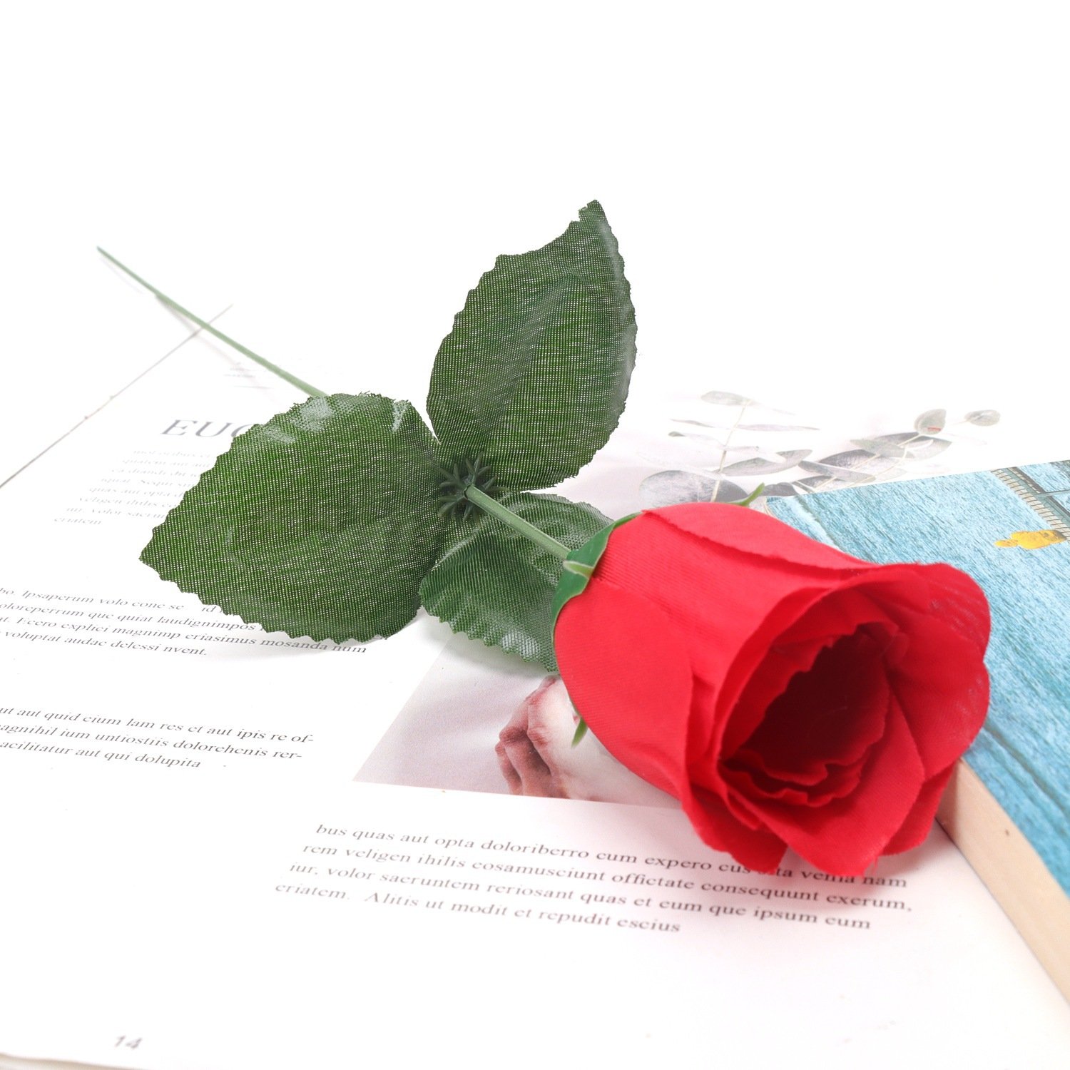 Simulated Flower Red Rose Bud Faux Flower Silk Wedding Home Decoration Flower Engineering Single Photography Prop Decorative