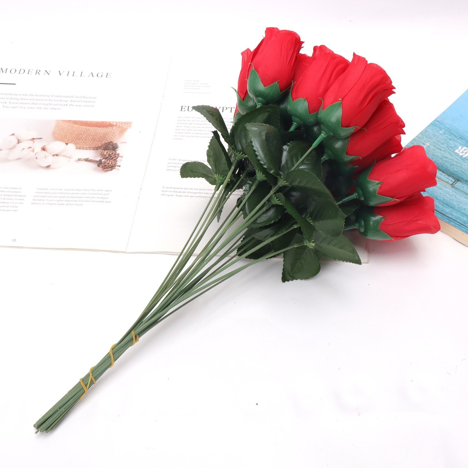 Simulated Flower Red Rose Bud Faux Flower Silk Wedding Home Decoration Flower Engineering Single Photography Prop Decorative