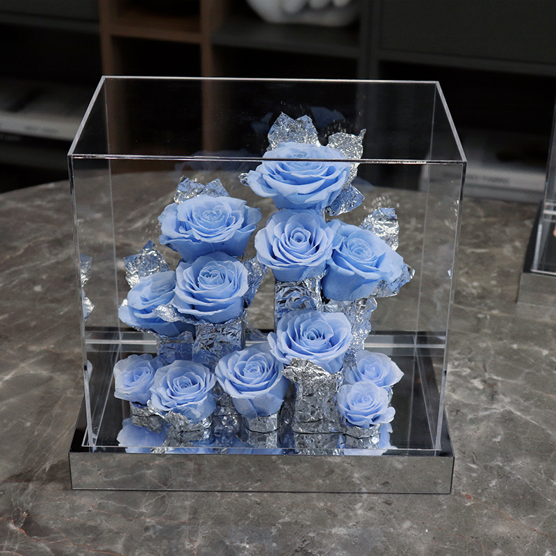 Custom Wholesale Acrylic Gift Box Black Preserved Floral Rose Real Natural Flower for Home Decoration