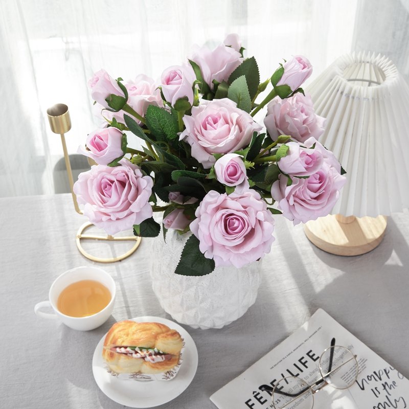MW03335 High Quality Artificial Flowers Velvet Fabric Long Stem Preserved Rose Spray With Bud For Valentine's Day gift