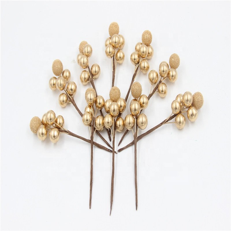 Artificial Golden Berry Picks Stems Christmas Berry Branches Floral Arrangements for Christmas Tree DIY Craft Wedding Home Decor