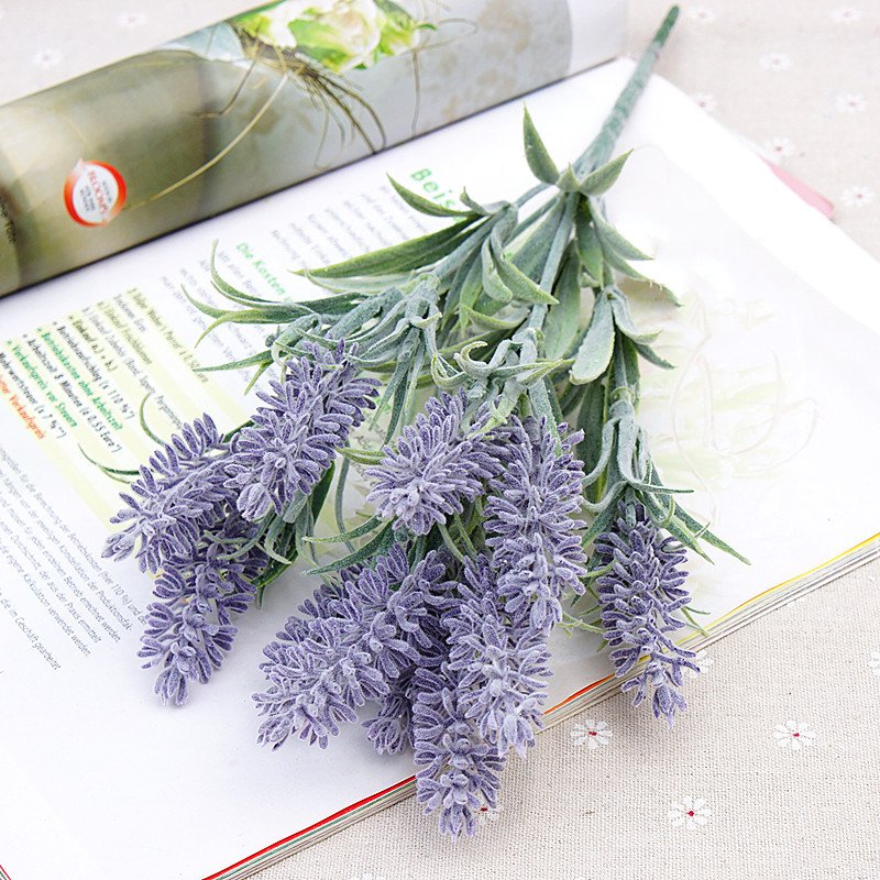Ins Real Looking Artificial Plastic Flocking Lavender Flower For Home Garden Decorations