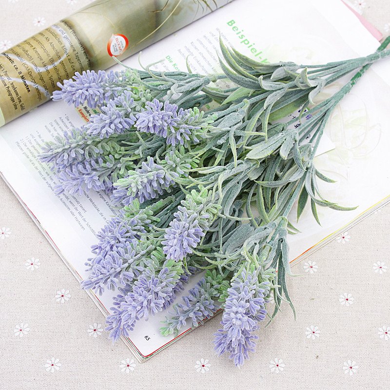 Ins Real Looking Artificial Plastic Flocking Lavender Flower For Home Garden Decorations