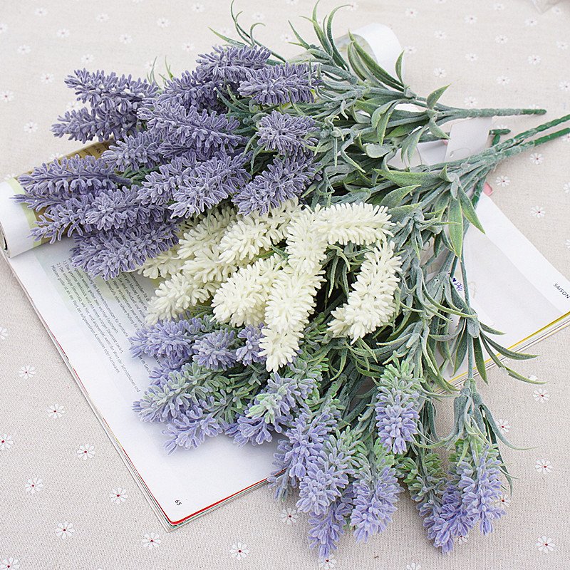 Ins Real Looking Artificial Plastic Flocking Lavender Flower For Home Garden Decorations