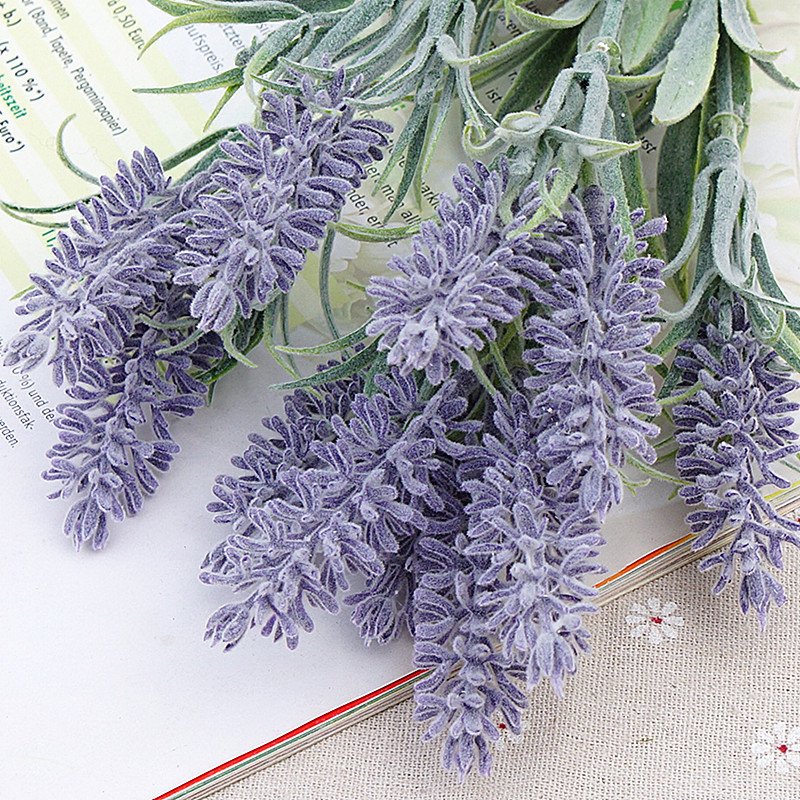 Ins Real Looking Artificial Plastic Flocking Lavender Flower For Home Garden Decorations