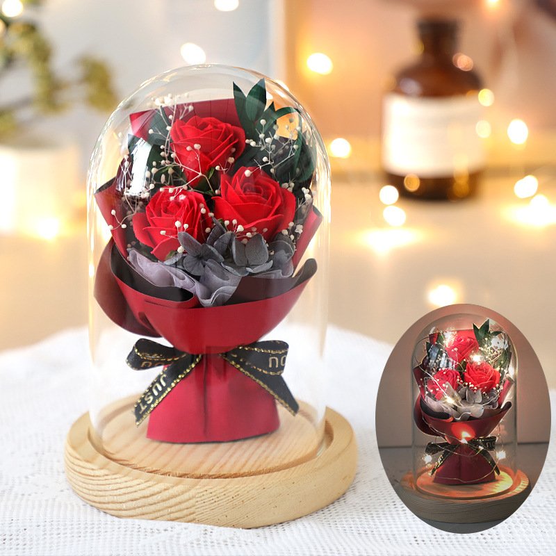 Preserved Flowers for Valentine's Day Gifts Bouquet in Glass Dome Flowers Fresh Bouquet for Mother's Day
