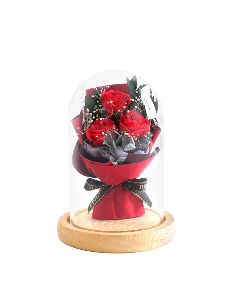 Preserved Flowers for Valentine's Day Gifts Bouquet in Glass Dome Flowers Fresh Bouquet for Mother's Day