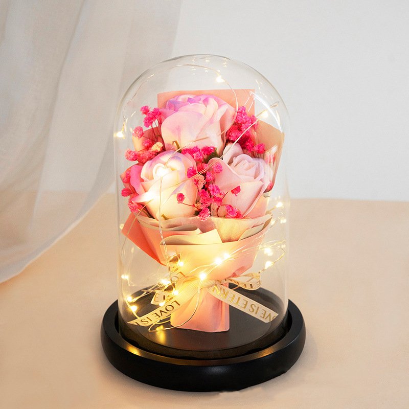 Preserved Flowers for Valentine's Day Gifts Bouquet in Glass Dome Flowers Fresh Bouquet for Mother's Day