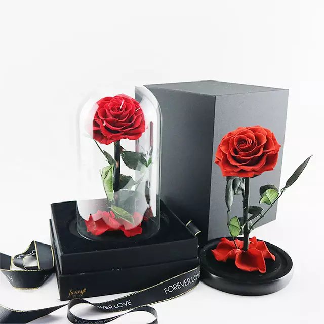Factory manufacturer Romantic glass dome roses Forever roses in glass dome Everlasting Preserved flower roses In Glass Dome