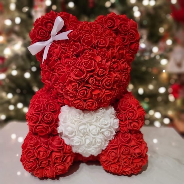 Artificial Flowers Bear PVC Box Foam PE Floral Valentine Gifts Rose Bear with Gift Box