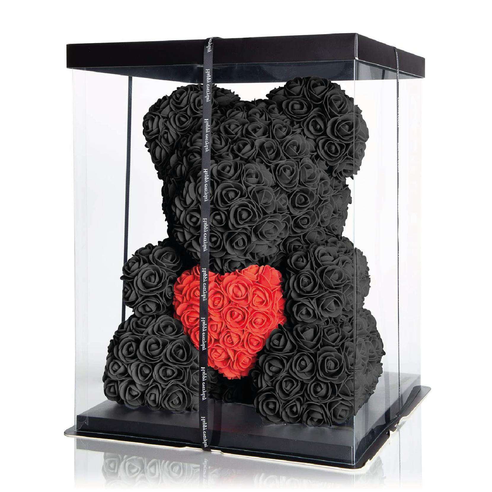 Artificial Flowers Bear PVC Box Foam PE Floral Valentine Gifts Rose Bear with Gift Box