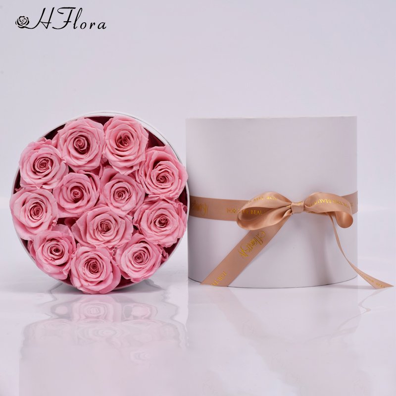 HFlora high quality best seller round box preserved flower red rose for birthday gift