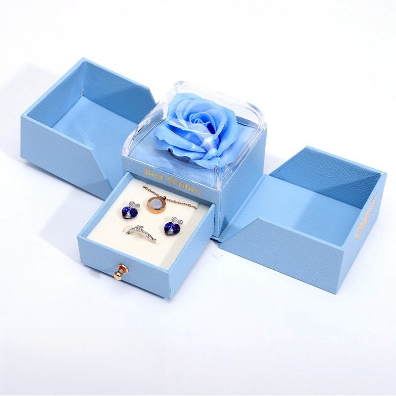 Newest Valentine Jewelry Gift Storage Box Wholesale Acrylic Display Box Luxury Artificial Flower Clear Rose Acrylic Box