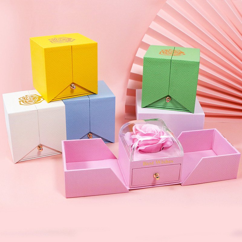 Newest Valentine Jewelry Gift Storage Box Wholesale Acrylic Display Box Luxury Artificial Flower Clear Rose Acrylic Box