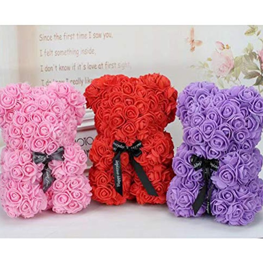 Latest Collection Rose Teddy Bear 25cm with white Heart Beautiful Heart Rose Bear For Gift