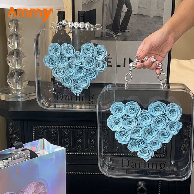 AM-PFE70 Ammy preserver flower Love Heart acrylic gift box eternal flower in box preserve roses Valentine's Day Gifts