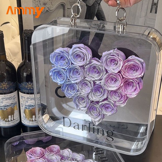 AM-PFE70 Ammy preserver flower Love Heart acrylic gift box eternal flower in box preserve roses Valentine's Day Gifts