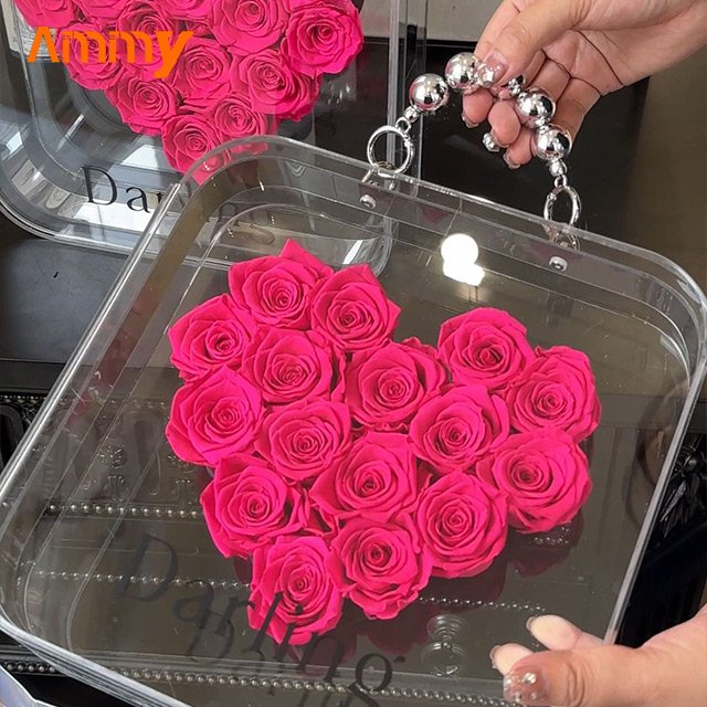 AM-PFE70 Ammy preserver flower Love Heart acrylic gift box eternal flower in box preserve roses Valentine's Day Gifts