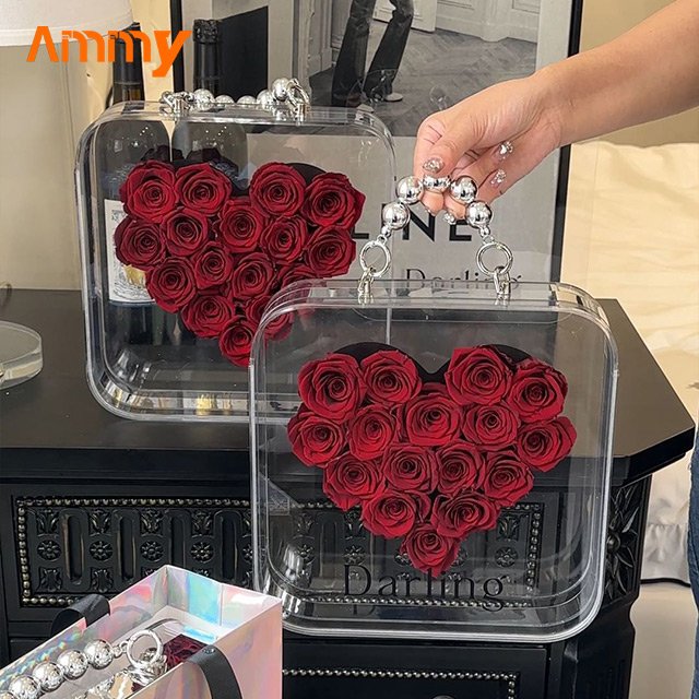 AM-PFE70 Ammy preserver flower Love Heart acrylic gift box eternal flower in box preserve roses Valentine's Day Gifts