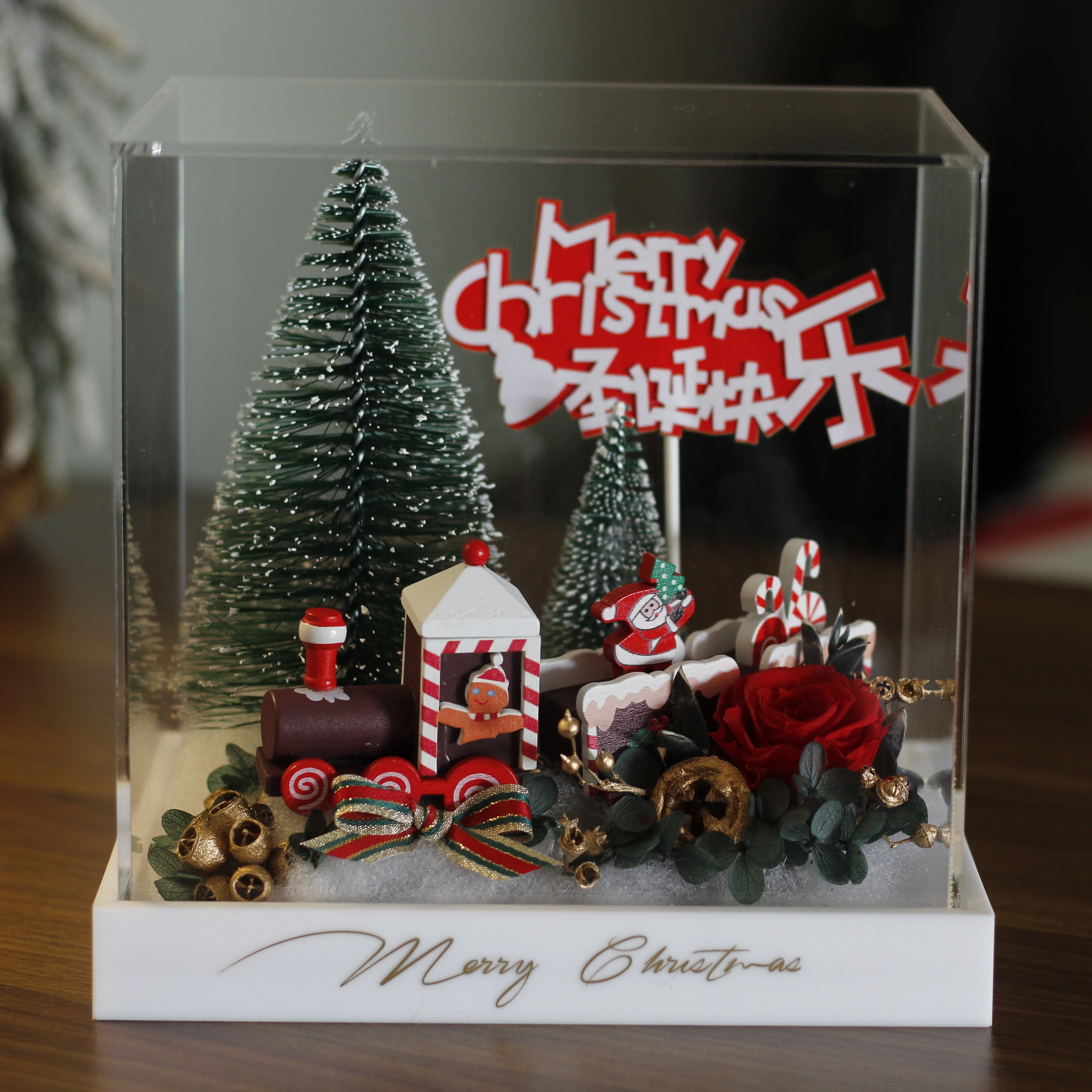 Lovebay High Quality Gift flores preservadas in Acrylic Box with Light Eternal Forever Roses Preserved Flowers for Christmas