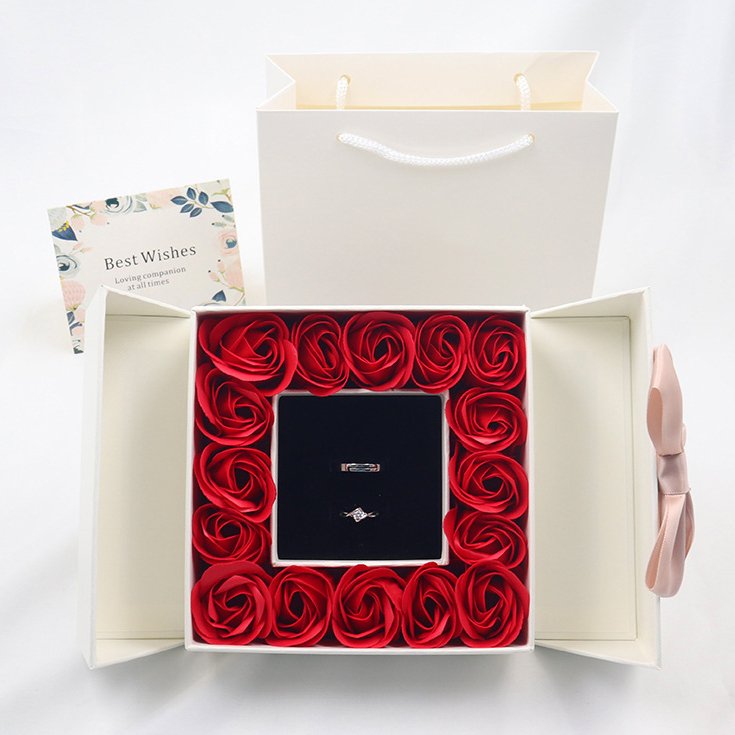 16 Soap Rose Flower Box Double Door Jewelry Box Preserved Flower Mother's Day Gift Bow Jewelry Gift Lipstick Necklace Box