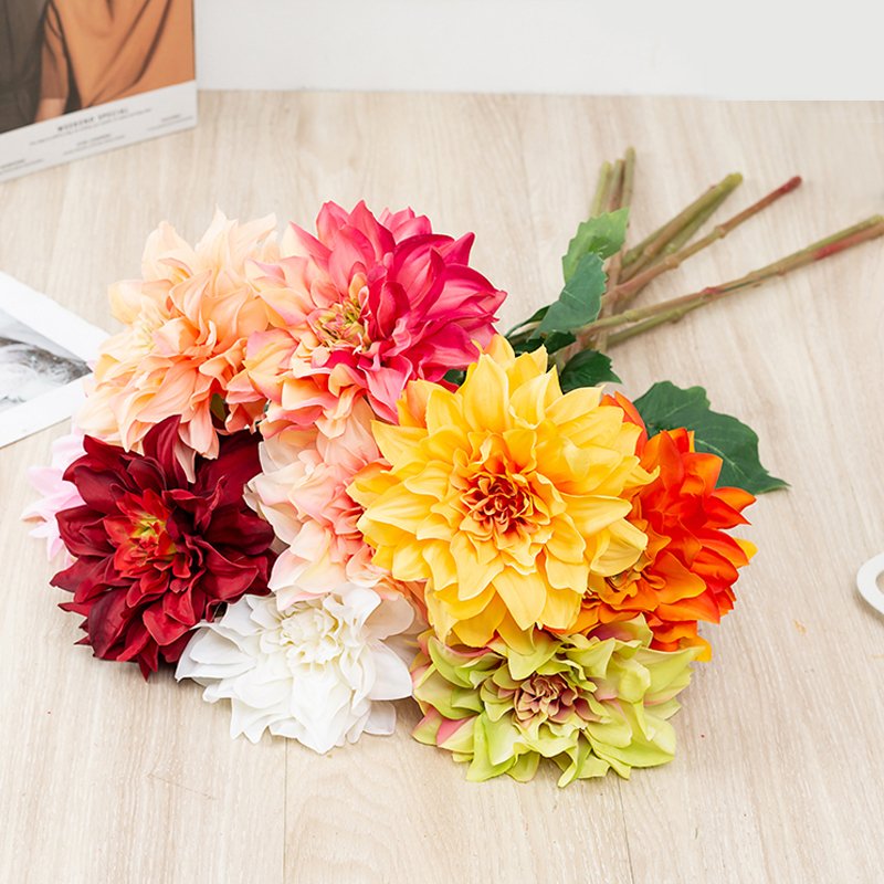 Minimalist style Artificial single stem Silk Fake Dahlia Flowers for Home Bridal Wedding Party Festival Decoration