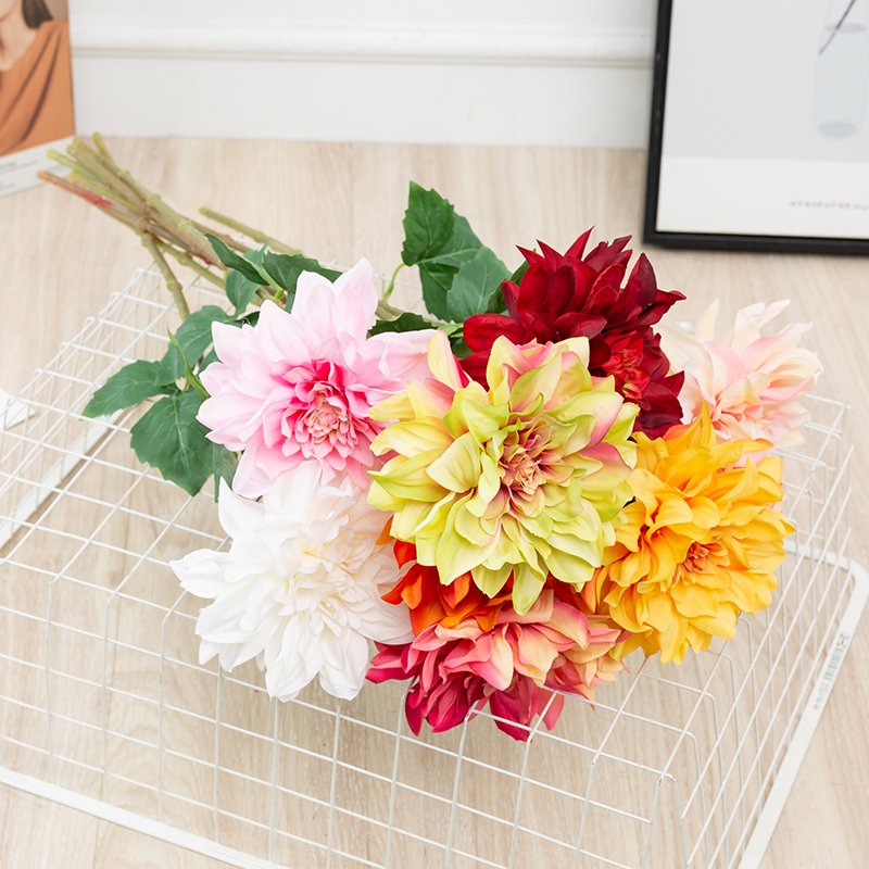 Minimalist style Artificial single stem Silk Fake Dahlia Flowers for Home Bridal Wedding Party Festival Decoration
