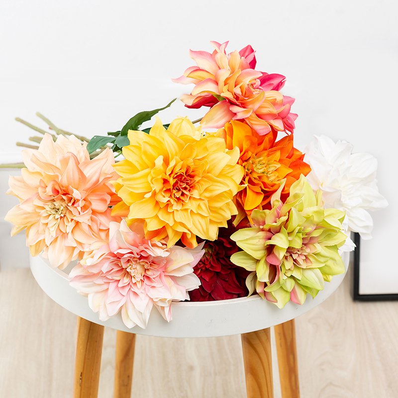 Minimalist style Artificial single stem Silk Fake Dahlia Flowers for Home Bridal Wedding Party Festival Decoration
