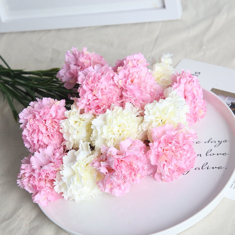 Real Touch Artificial Carnation Single White Purple Silk Carnations Flowers For Wedding Decoration