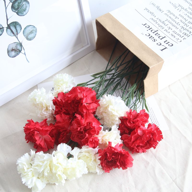 Real Touch Artificial Carnation Single White Purple Silk Carnations Flowers For Wedding Decoration