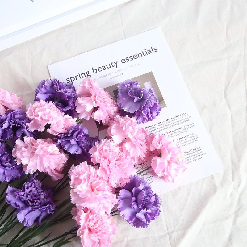 Real Touch Artificial Carnation Single White Purple Silk Carnations Flowers For Wedding Decoration