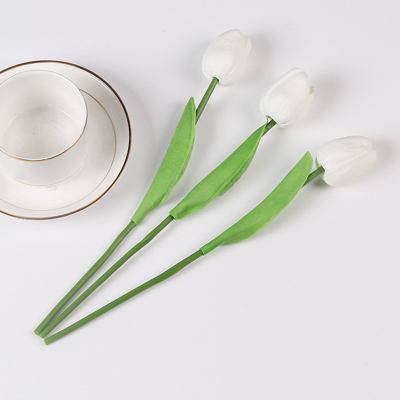 EG-SJ6211 High Quality Simulation Bunch Flowers Decoration Latex Real Touch White Artificial Tulip Flower