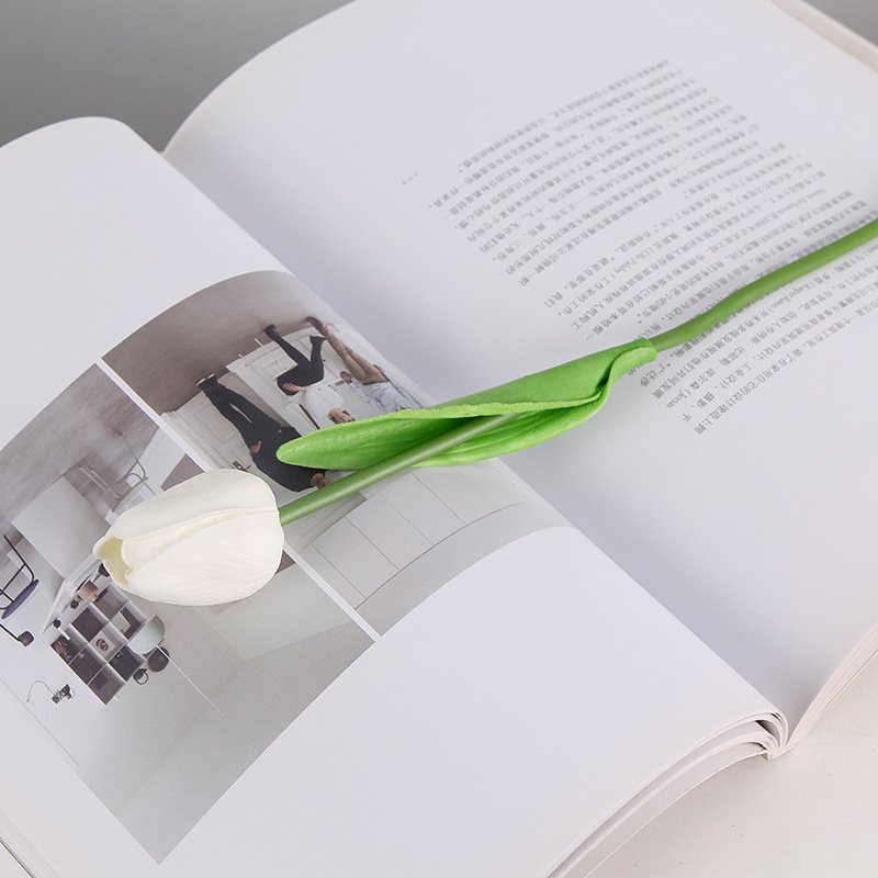 EG-SJ6211 High Quality Simulation Bunch Flowers Decoration Latex Real Touch White Artificial Tulip Flower