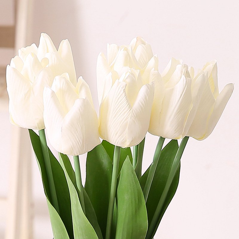 EG-SJ6211 High Quality Simulation Bunch Flowers Decoration Latex Real Touch White Artificial Tulip Flower